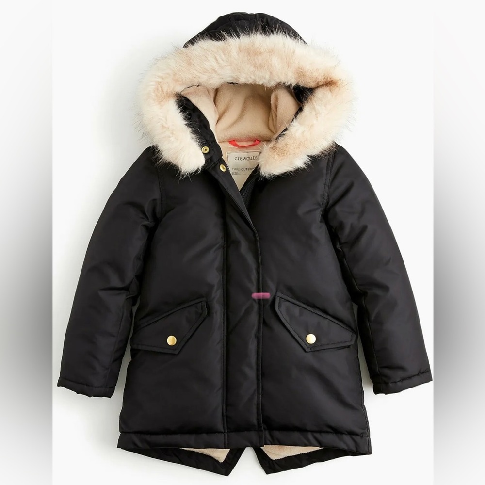 J. Crew Girls' fishtail parka cost jacket black 10